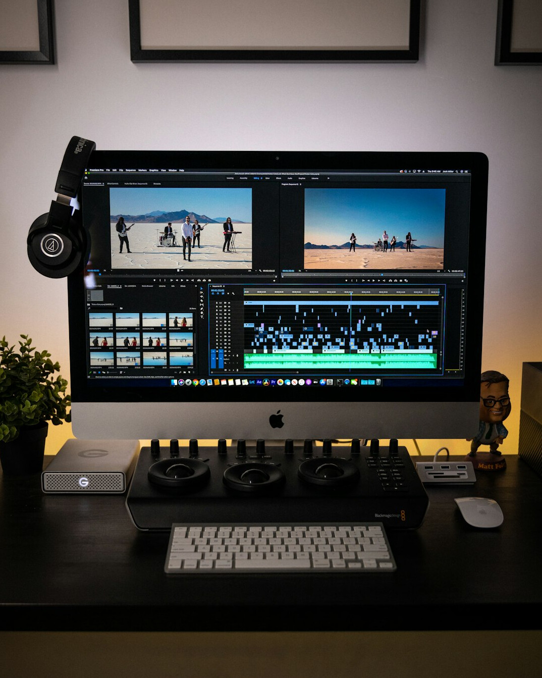 professional video editor at desk