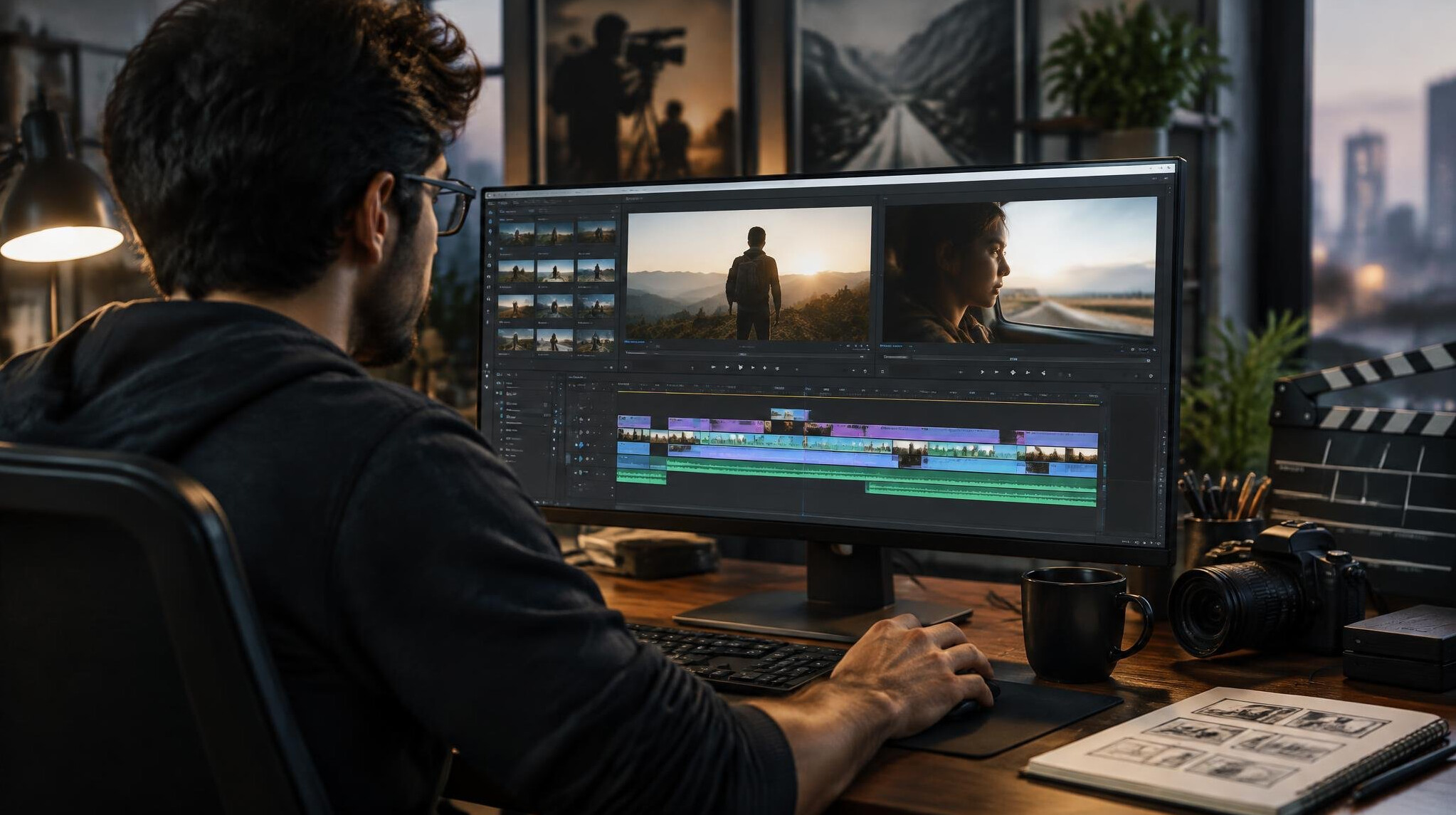 video editor working on timeline